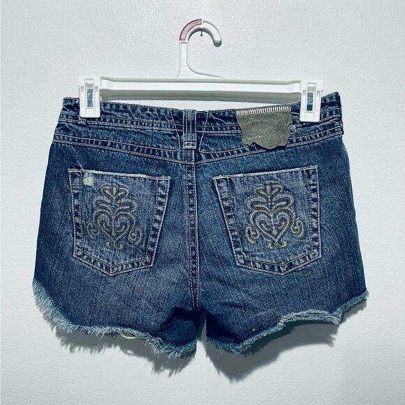 Industrial cotton denim cutoff shorts distress blue western casual women 7 - Picture 3 of 5